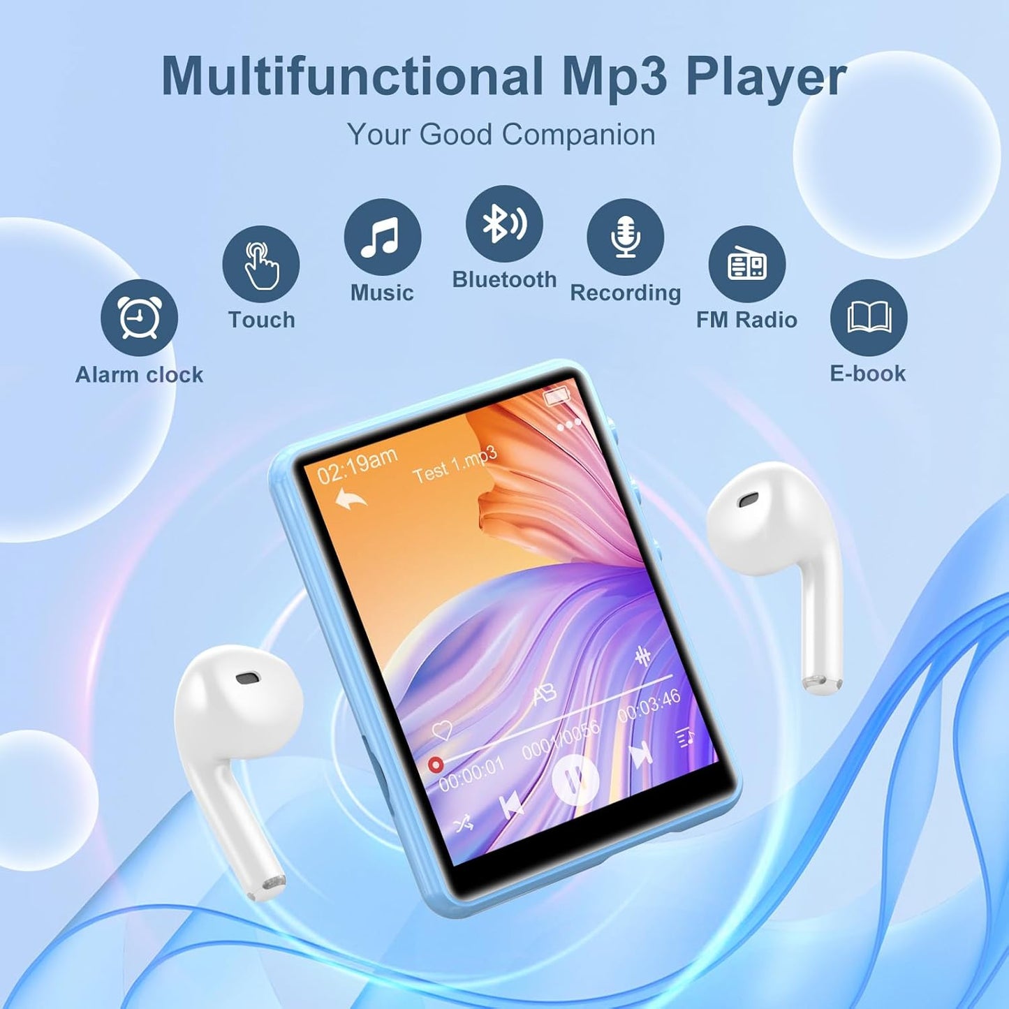 ZAQE MP3 5.3-64GB 2.4" MP3 Player with Bluetooth Portable Music Player with Full Touch Screen, Player with HD Speaker