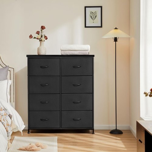 DUMOS 8 Drawer Dresser - Sturdy Fabric Storage Organizer with Metal Frame | Matte Black Finish