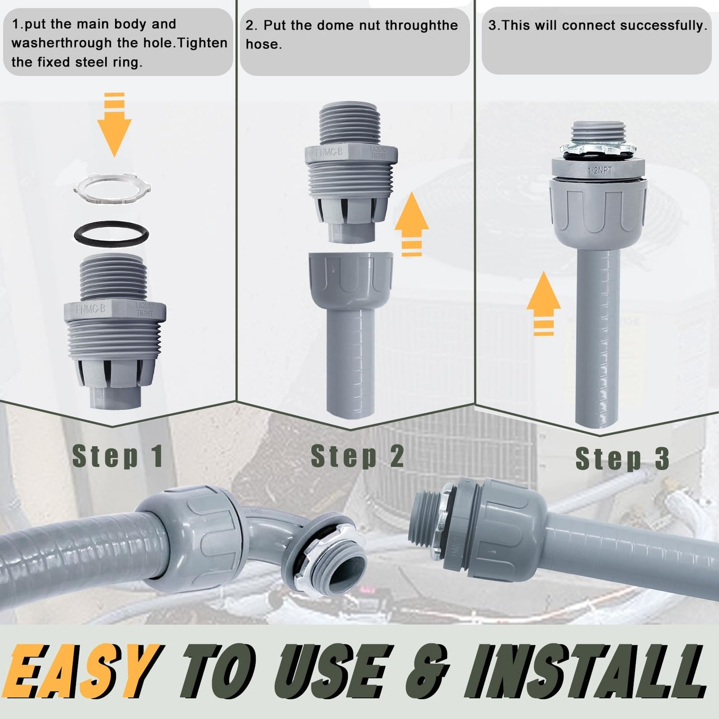 Feotech 1 Inch 150 FT Non Metallic Liquid-Tight Conduit and Connector Kit - Includes 5 Straight and 4 Angle Fittings for Electrical Wiring