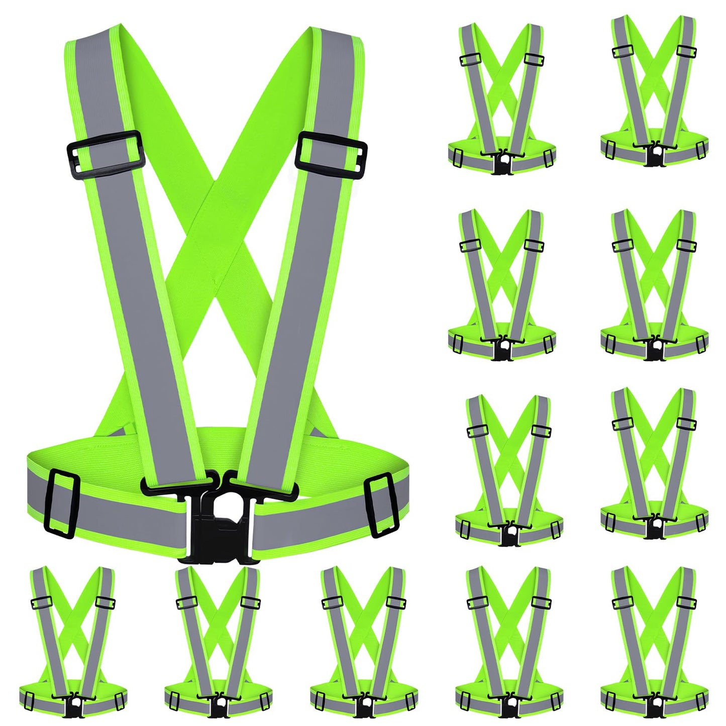 12 Pcs Reflective Vests Safety High Visibility Straps Reflector Vest Safety Straps Adjustable Elastic Vest Gear for Running Cycling Working