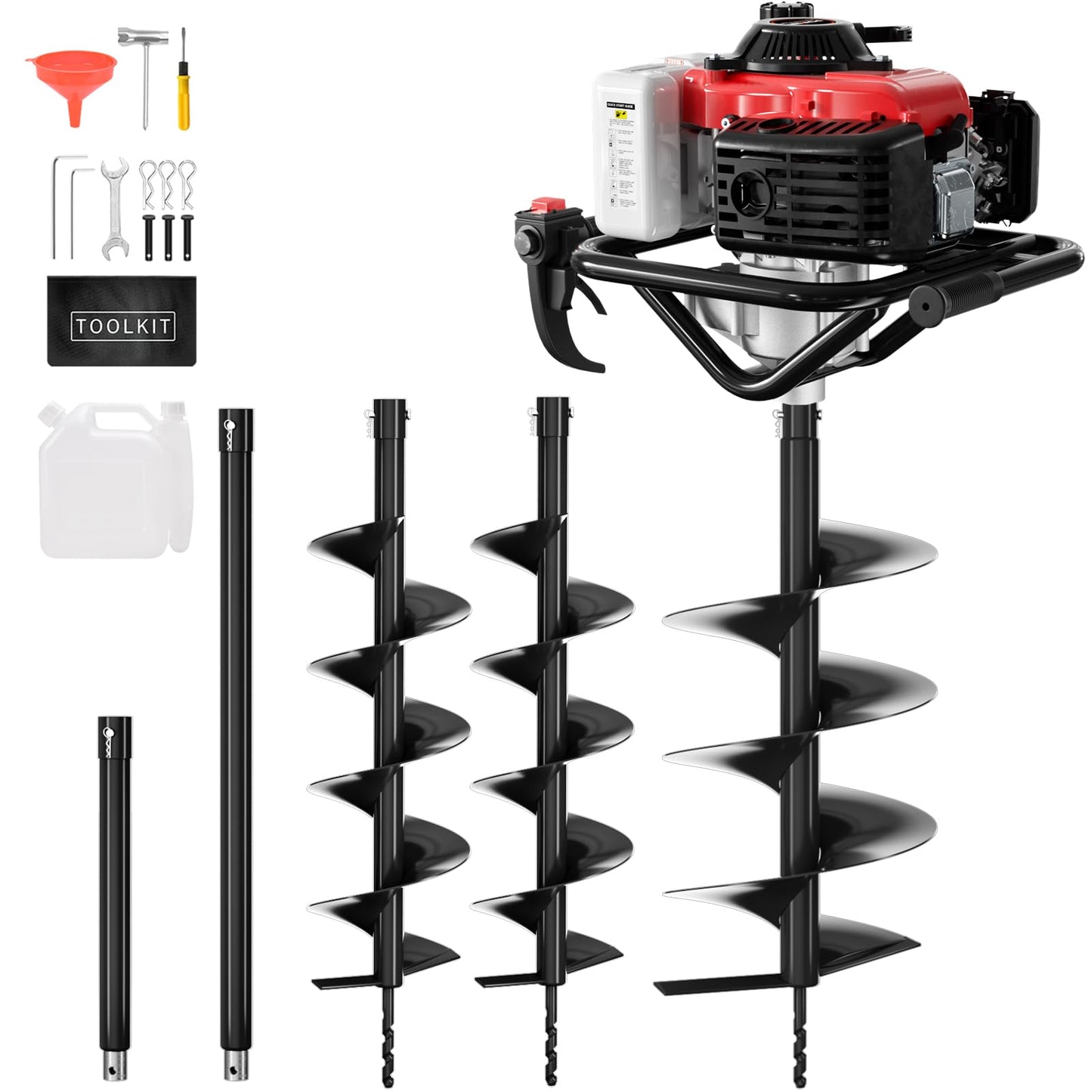 Baotree Post Hole Digger, 78cc Auger Post Hole Digger, 4-Stoke Gas Powered Earth Digger with 2 Auger Drill Bits(6" & 8") + 2 Extension Rods, for Farmland, Garden and Plant (78CC)