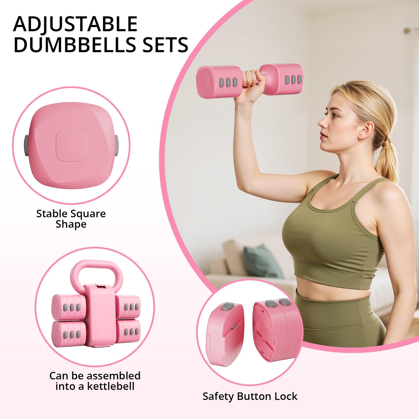 Adjustable Dumbbell Set of 2, 4 in 1 Free Weights with Fast Adjustment, Each 2.2lb/3.3lb/4.4lb/5.5lb Hand Weights Set for Home Gym & Outdoor Exercise Training