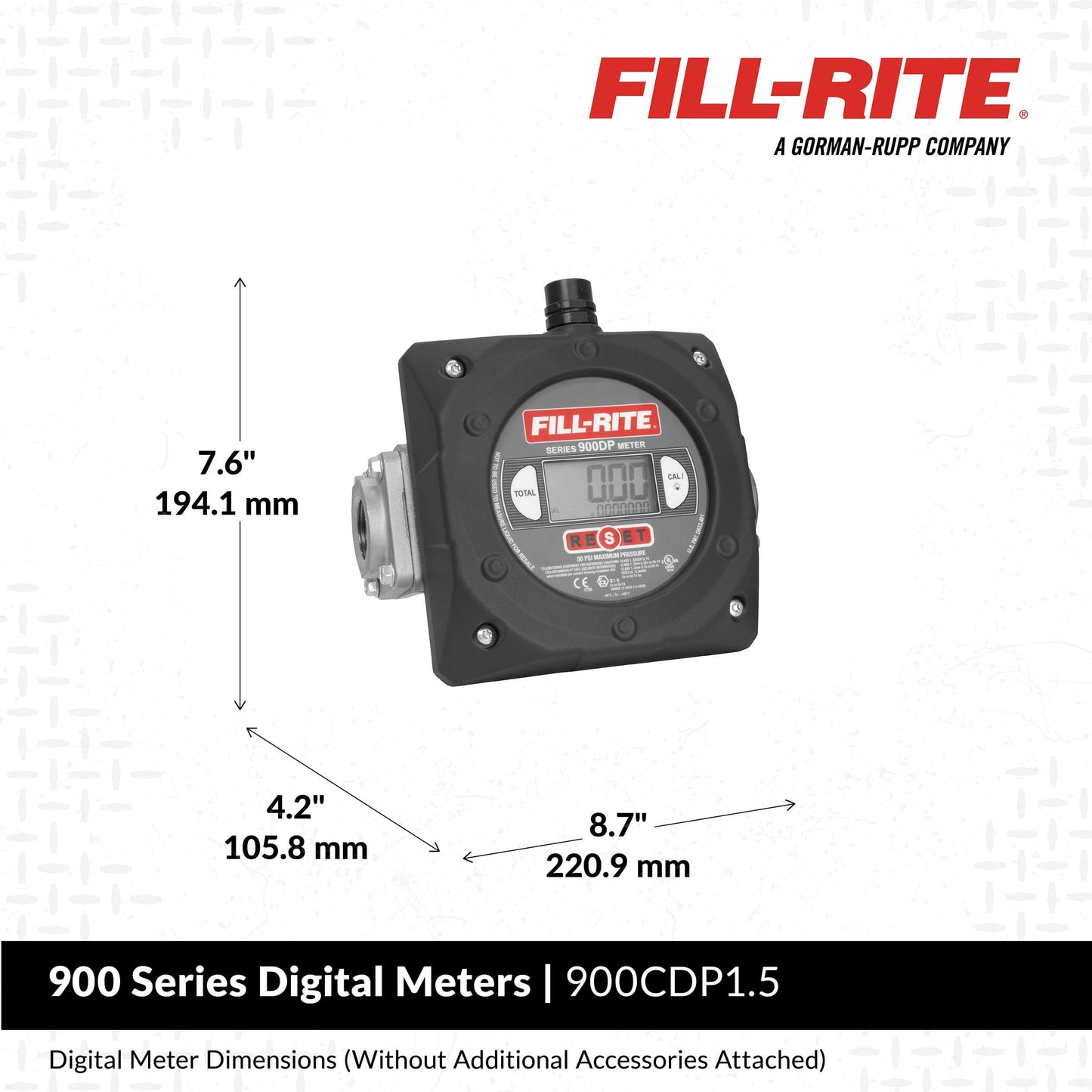 Fill-Rite 900CDP1.5 1-1/2" 6-40 GPM(23-151 LPM) Digital Nutating Disc Fuel Transfer Meter with Pulse Output