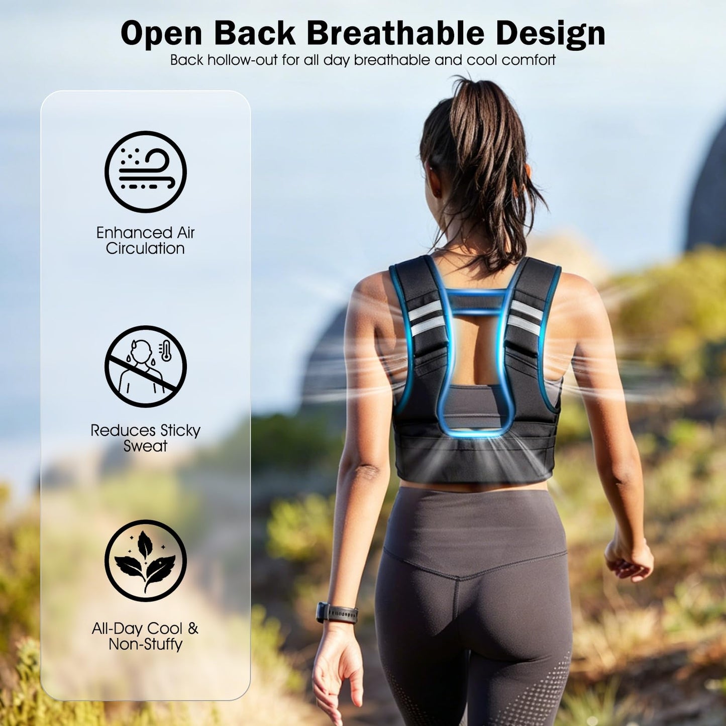 Adjustable Washable Weighted Vest for Women 1.3–13.3 lbs, Open Back for Breathable Cool Comfort, 12 Removable Lightweight Weight Packs, Ideal for Beginners Walking, Yoga, Gym Strength Training