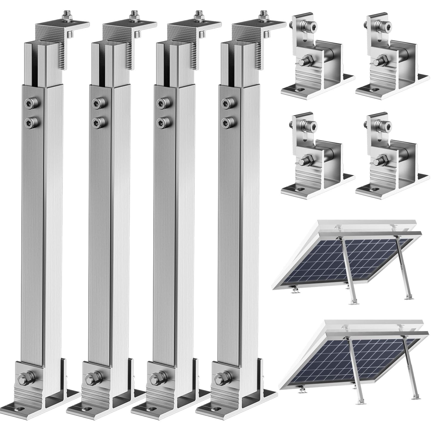 WOEFSTE 2 Set Adjustable Solar Panel Tilt Mount Brackets Aluminum Alloy Mounting Bracket Stand Systems Support 50W 70W 100W 150W 200W 300W 400W Panels for Roof/Boat/Flat Surface
