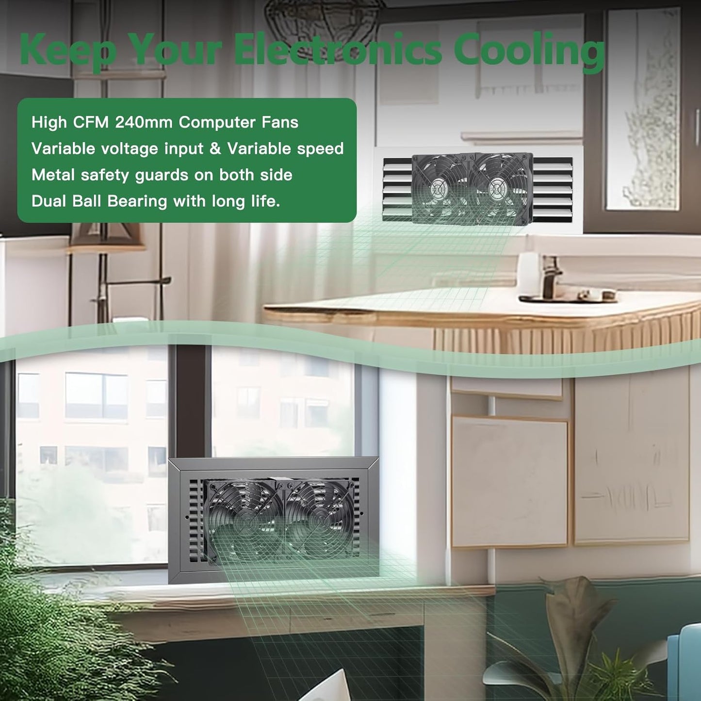 2 120mm 240mm 110V 240V x Computer Fan with AC Plug, - AC Powered Fan with Variable Speed Controller for Receiver