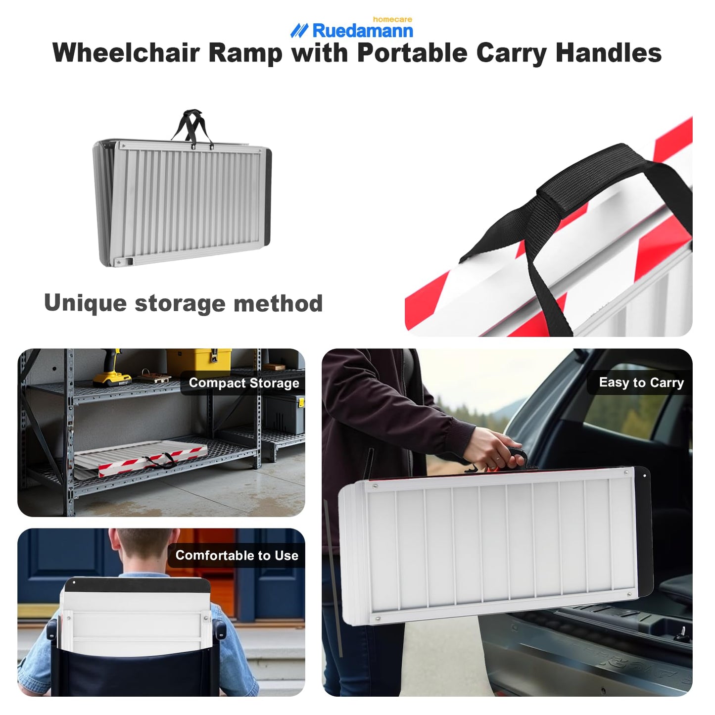 Ruedamann 6FT Wheelchair Ramp, 33" Extra Wide Aluminum Ramps for Wheelchairs for Home, 1000 LBS Capacity Portable Ramp with Handle, Non-Slip Wheelchair Ramps for Home Steps, Entry, Stairs, Doorways