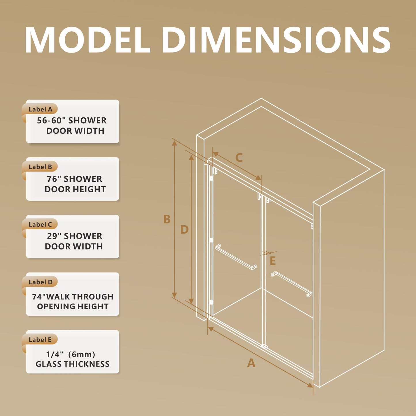 RFN 56-60" W x 76" H Framed Bypass Double Sliding Shower Door, 1/4" (6 mm) Easy-to-Clean Treated Clear Tempered SGCC Glass,Bathroom Door(Matte Black, 56-60" W*76" H)