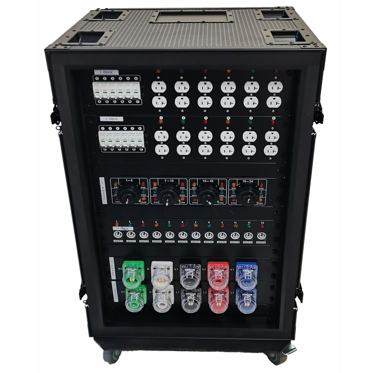 JUNMAN 400A Camlock Input Panel 3 Phase 2U Rack with Sockets Connectors