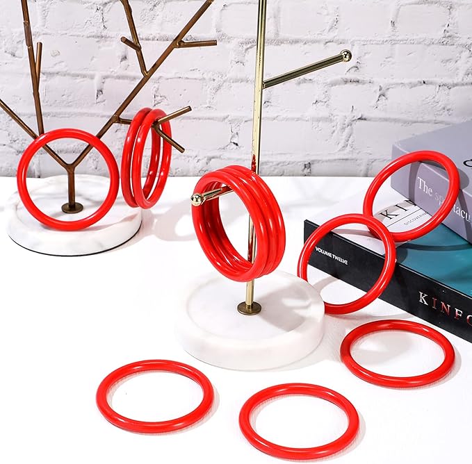 Meooeck 48 Pieces Plastic Ring Toss Rings 2.9 Inch Red Bottles Ring Toss Carnival Games for Adult Garden Backyard Outdoor Games