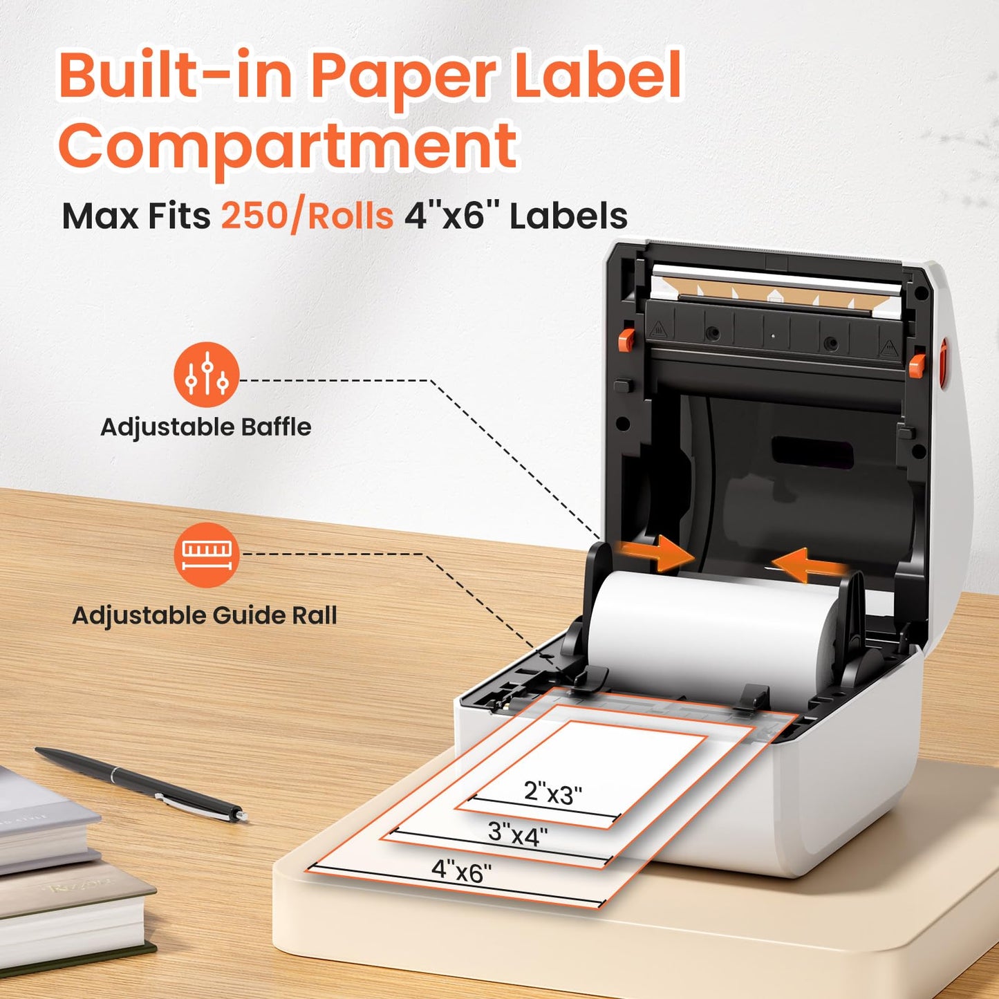 Omezizy Bluetooth Shipping Label Printer with 3 Roll Labels, D450BT White Thermal Label Printer 4x6 for Small Business, Thermal Printers Come with 750PCS 4x6‬ White Labels (250 Labels/Roll)