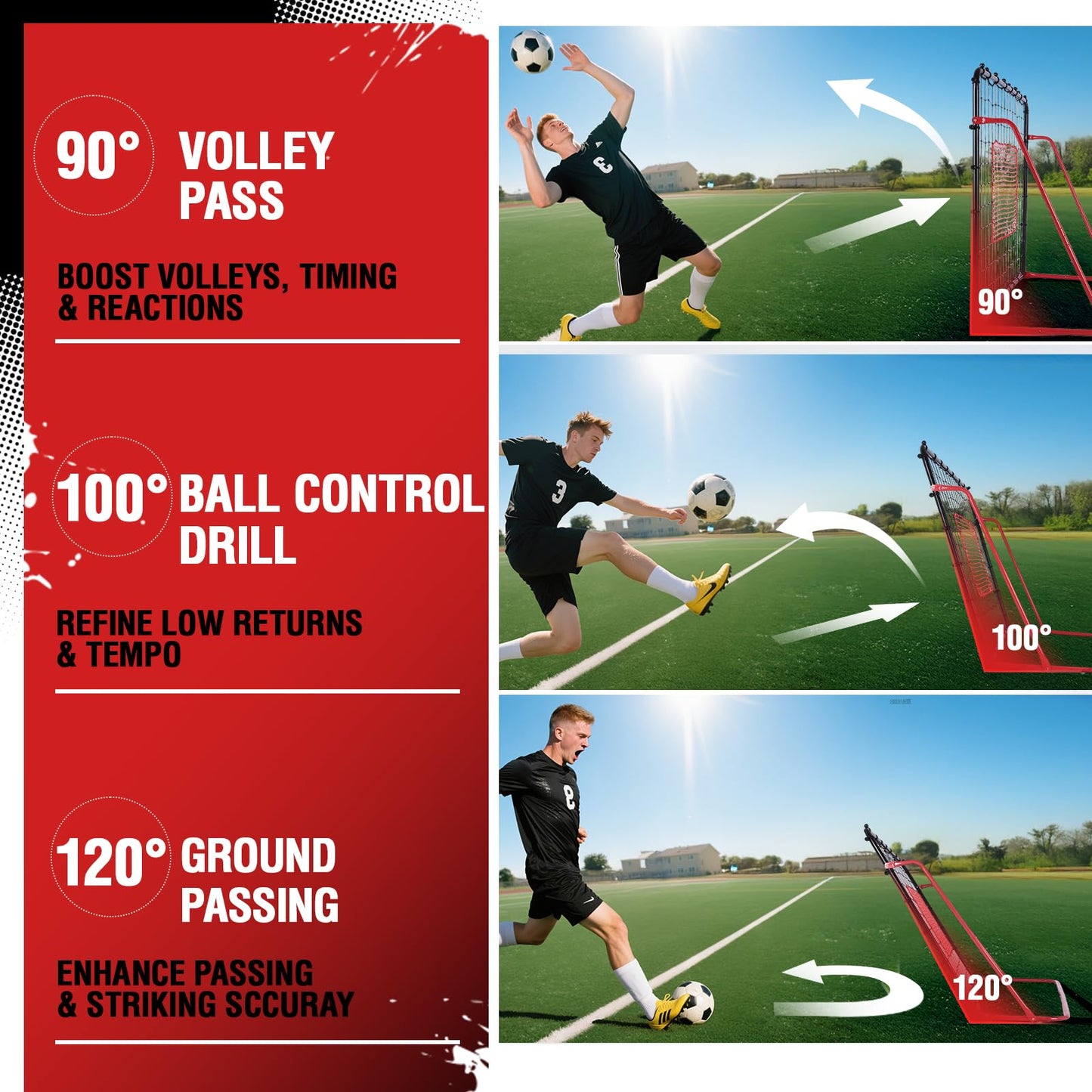 ZEALFEEL Soccer Rebounder Net, 10 Adjustable Angles 6x4FT Soccer Kickback Trainer for Passing, Ball Control & Volley Practice, Easy Setup Portable Football Training Net for Solo & Team Use