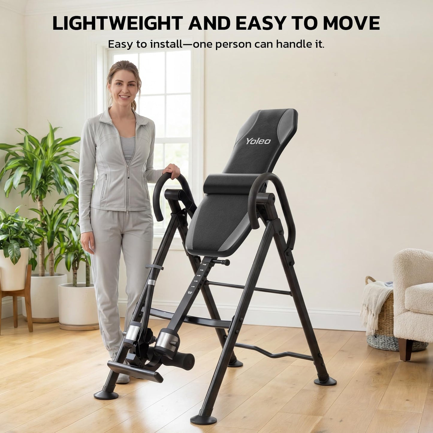 YOLEO Gravity Inversion Table for Back Pain Relief 2026 New Inversion Table w/Lumbar Support Easy to Assemble Back Stretcher Machine 300 lbs (Grey)