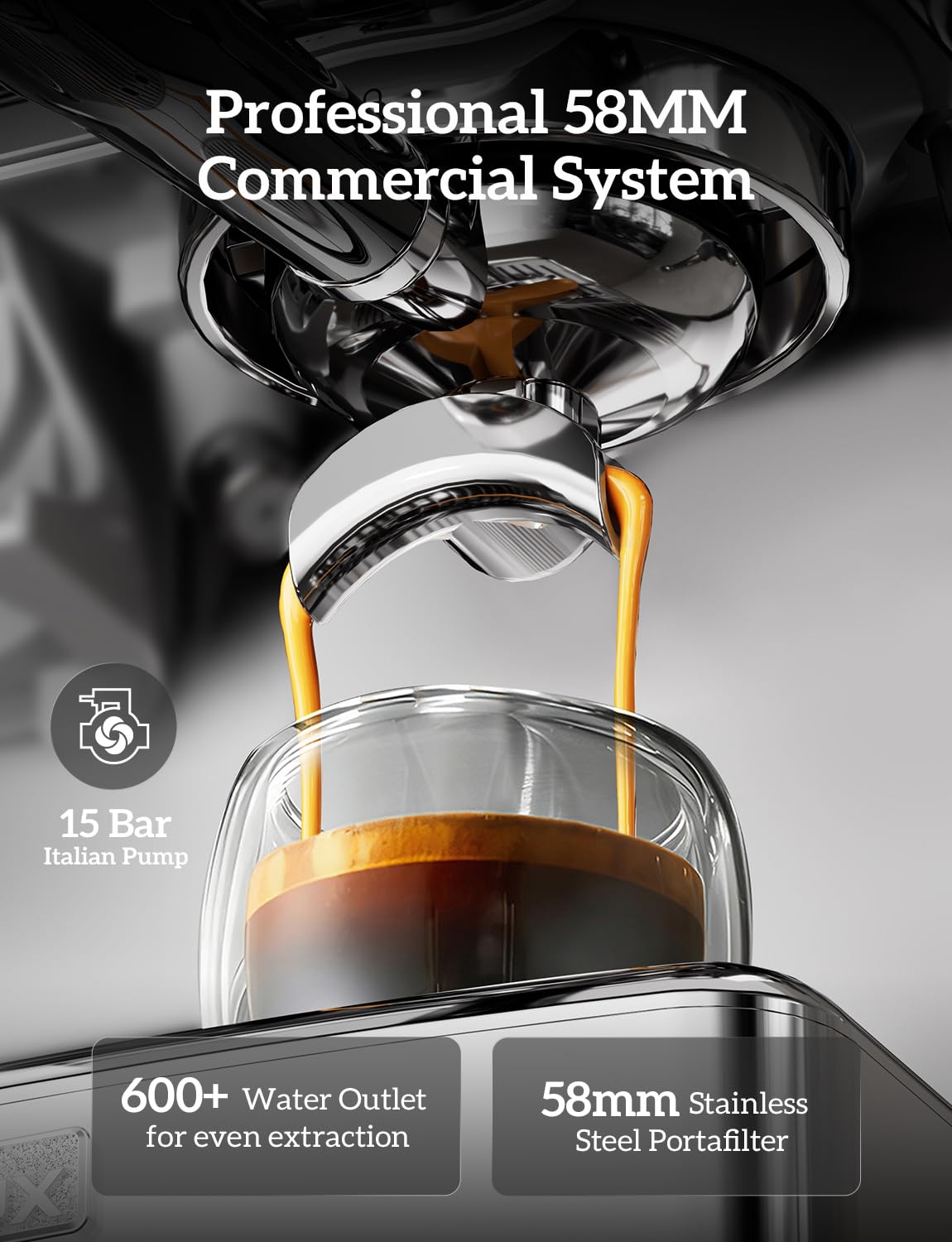 COUPLUX Espresso Machine with Grinder, 205℉ MAX Temp Control Expresso Coffee Machines 58MM Professional 15 Bar Espresso Maker with Milk Frother Steam Wand Perfect Americano Cappuccino & Latte for Home