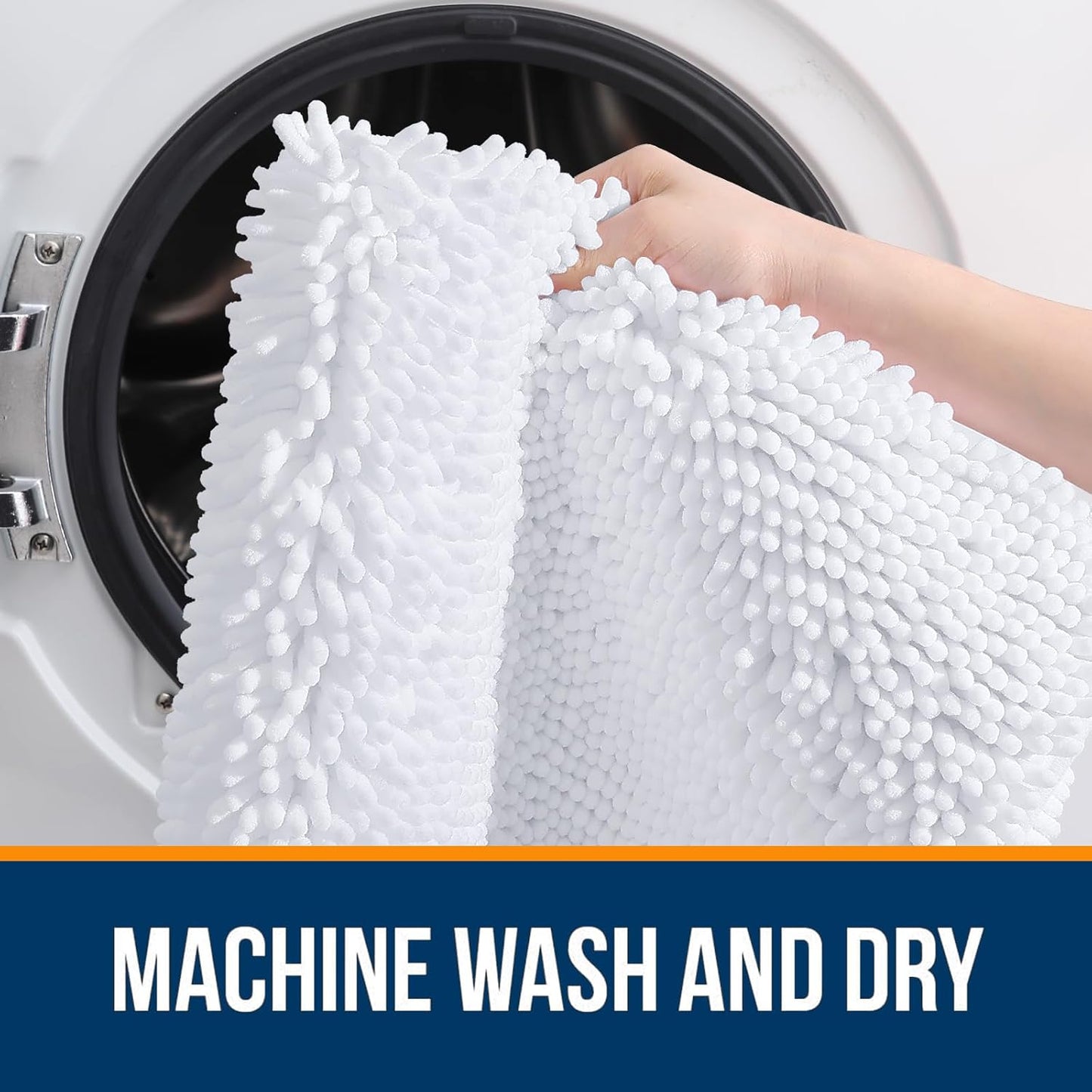 OLANLY Bathroom Rugs - Extra Soft Chenille Bath Mats | Quick Dry, Machine Washable, 34x21, White