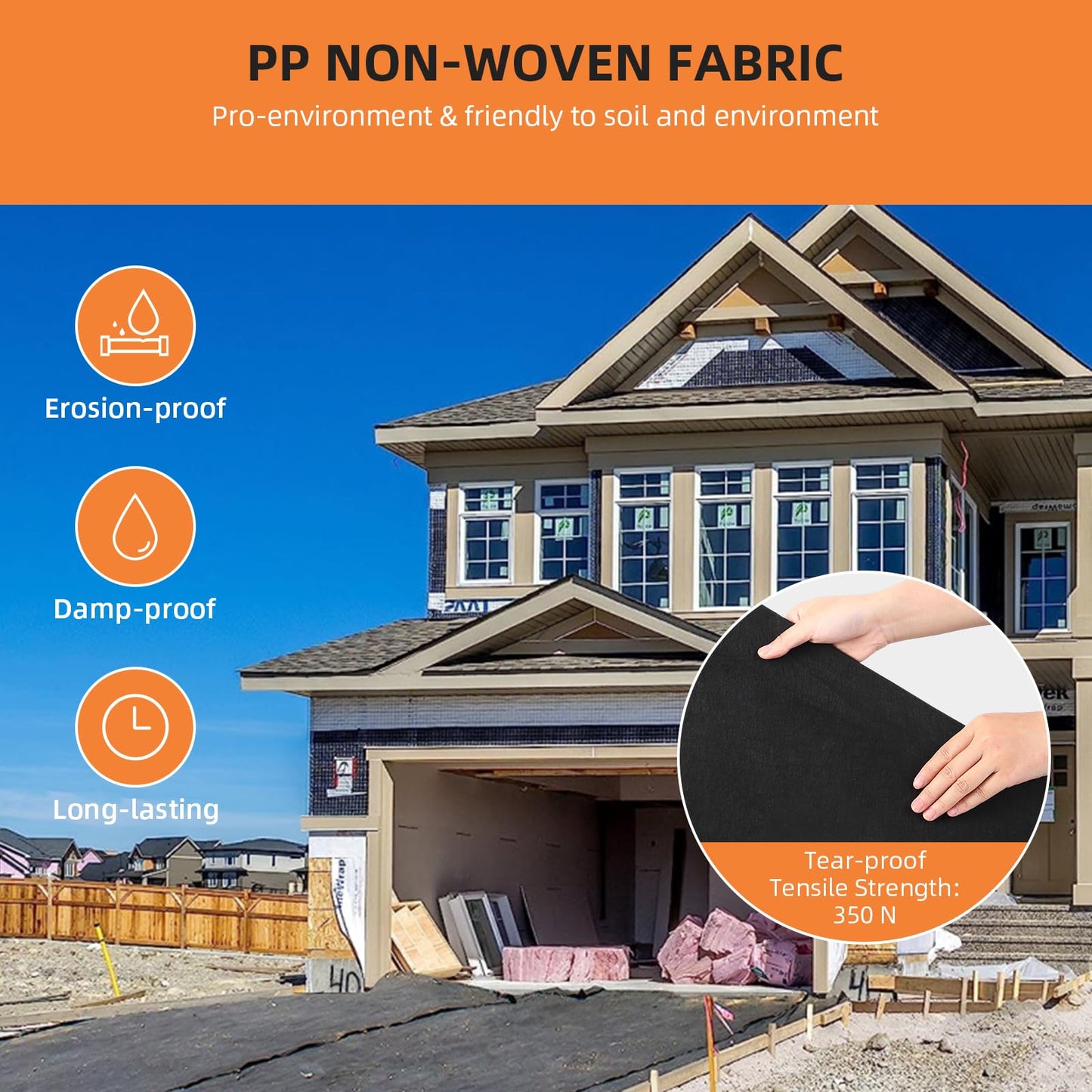 GarveeLife Geotextile Landscape, 6 ft x 300 ft & 6 oz Geotextile Fabric, PP Drainage 350N Tensile Strength & 440N Load Capacity, for Driveway & Road Stabilizationr, Erosion Control, French Drains