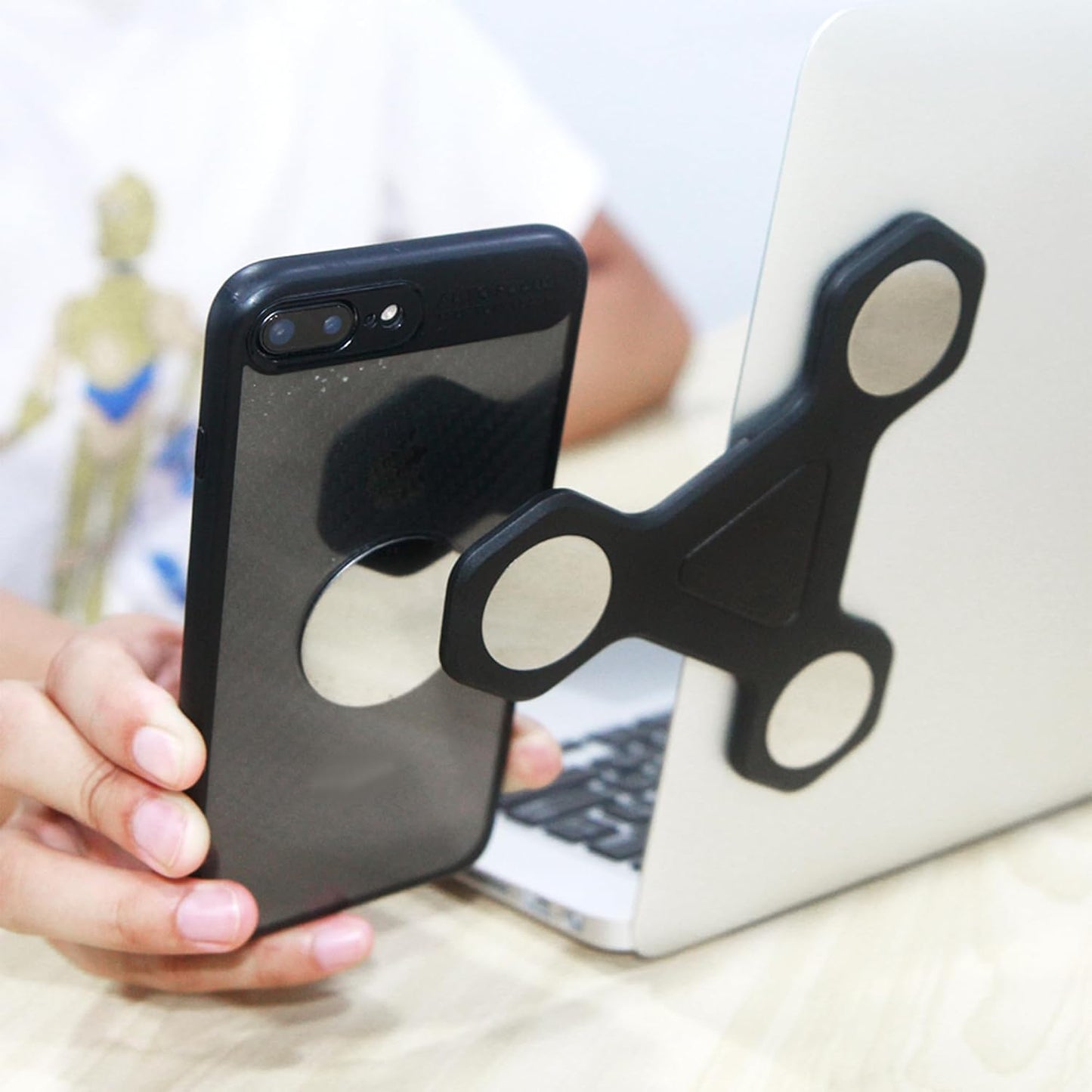 xcivi Magnetic Laptop Side Mount Bracket - Dual Screen Holder for Tablets & Smartphones (Black)