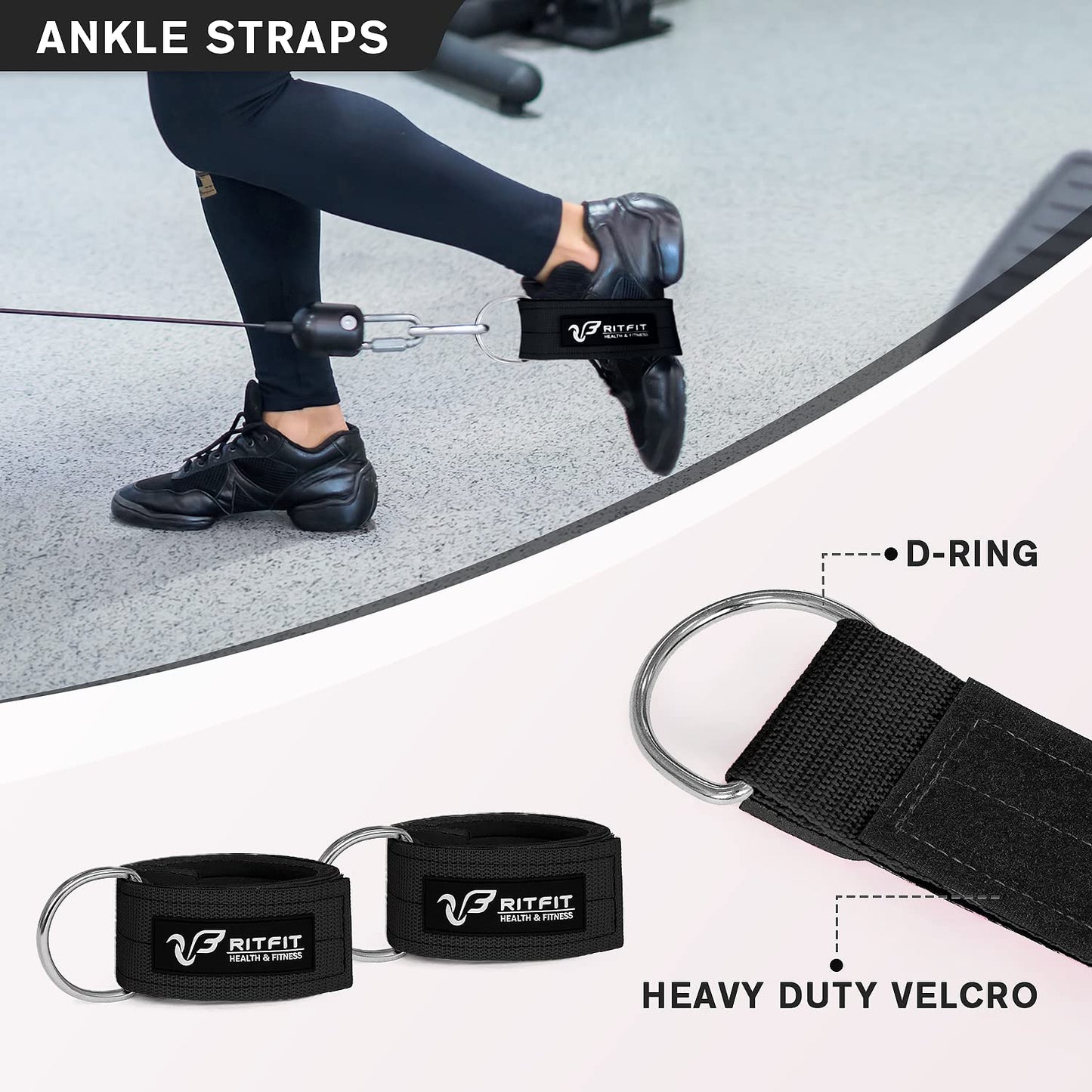 RitFit 7 Pcs Barbell Squat Pad Set, with Resistance Band, 2 Safety Straps, 2 Gym Ankle Straps & Carry Bag, Upgraded Neck & Shoulder Protective Pad Support for Squats, Lunges & Hip Thrust (Pink/Black)