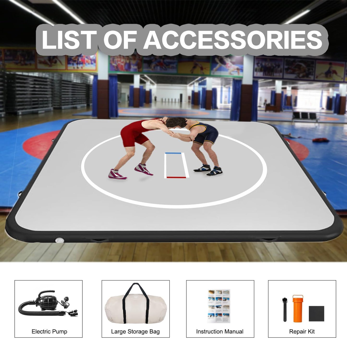 TOSPORT Inflatable Wrestling Mats Training Mat With Pump 4" Thick PVC Gymnastics Mat for Home Use/Tumbling/Jiu Jitsu/MMA/BJJ/Boxing/Judo/Yoga/Grappling (10ft*10ft*4in(3x3x0.1m))