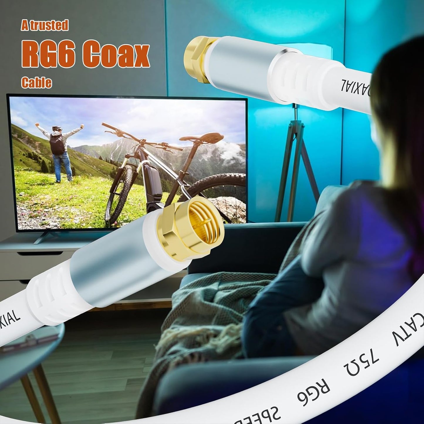 LDKCOK 3ft RG6 75 Coaxial Cable White, Premium Ohm Coax Cable for High-Speed Internet Modem, Cable TV Antenna