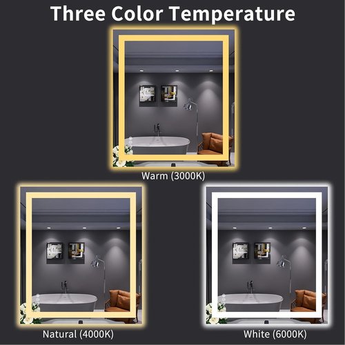 LOAAO LED Bathroom Mirror - 32" x 36" Dimmable, Anti-Fog, Backlit & Front Lit with Memory Function