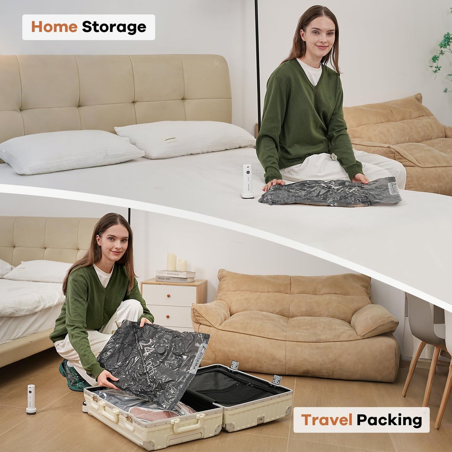 Skiennix Vacuum Storage Bags - 22 Pack Travel Essentials with Wireless Rechargeable Air Pump | Space Saver for Luggage & Home Clothing Storage