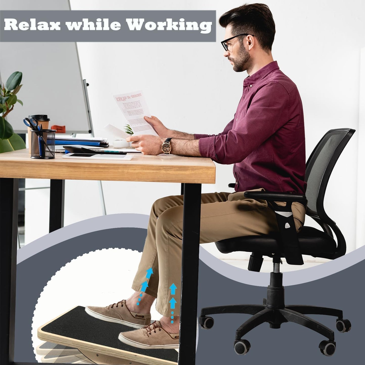 Balance Board Wooden Wobble Board for Adults Anti-Slip Board for Physical Therapy & Core Strength, Ideal Balance Board for Standing Desk with Ankle Support