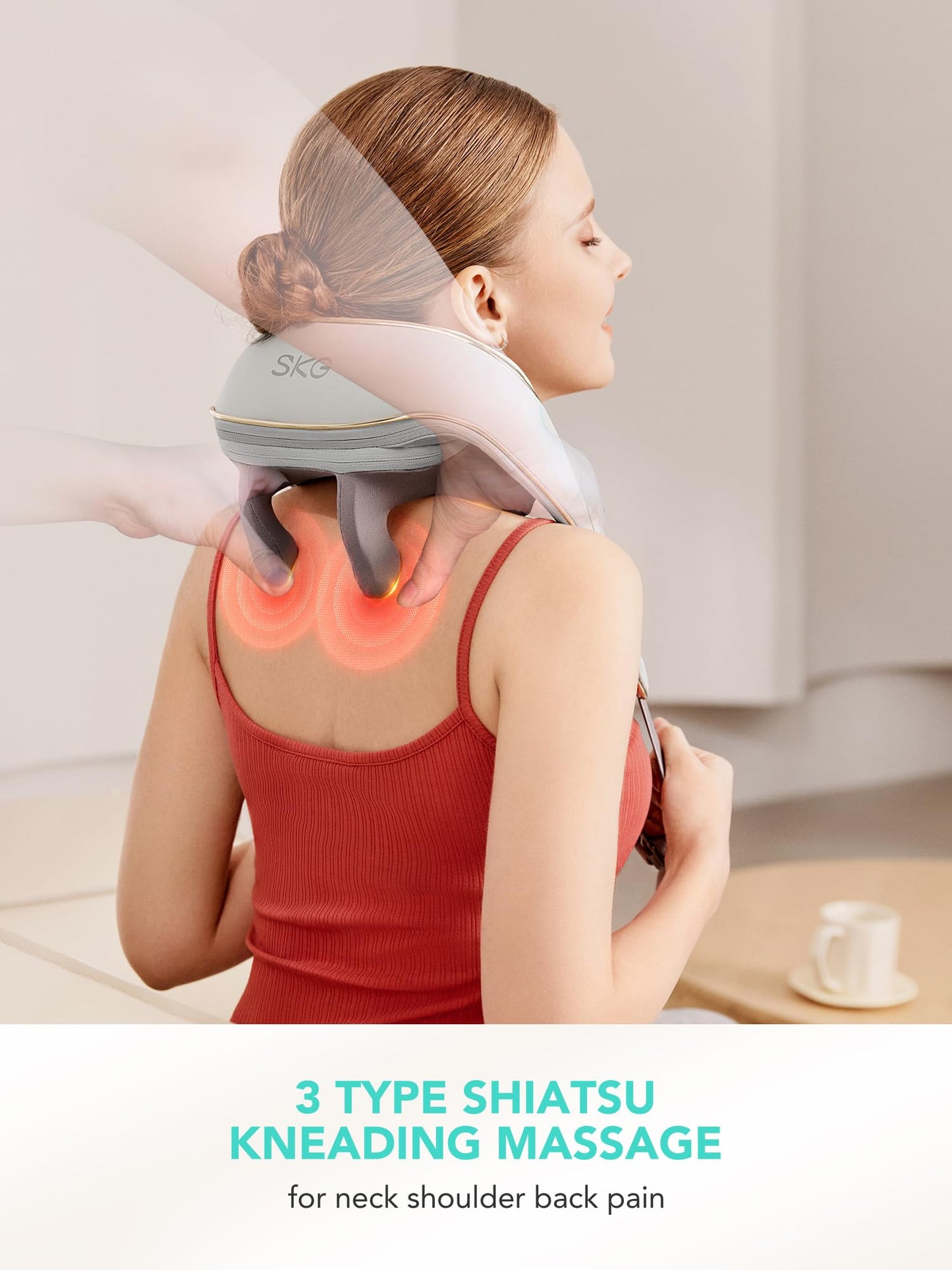 SKG H5mini Neck and Traps Massager with Heat for Deep Tissue Relief, Father's Day Dad Gifts, 6D Hand Kneading, Cordless Neck and Shoulder Massager, Hands-Free Wireless for Men and Women