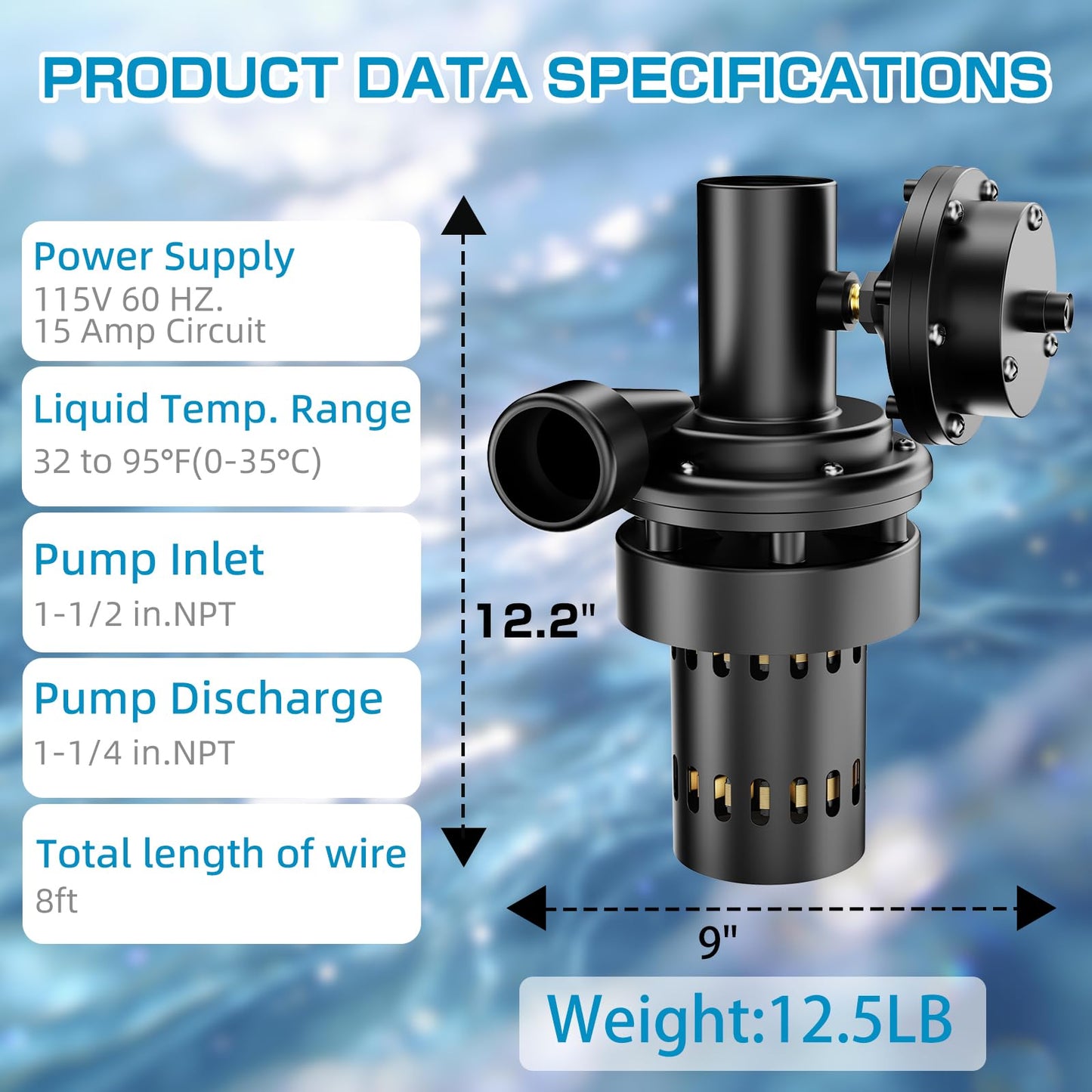 Automatic Utility Sink Pump, Under-Sink Mounted for Gravity‑Free Drainage, 115V 1/3 HP with Drain Screen, Check Valve & Ball Valve for Basement, Laundry, Wet Bars, Kitchens