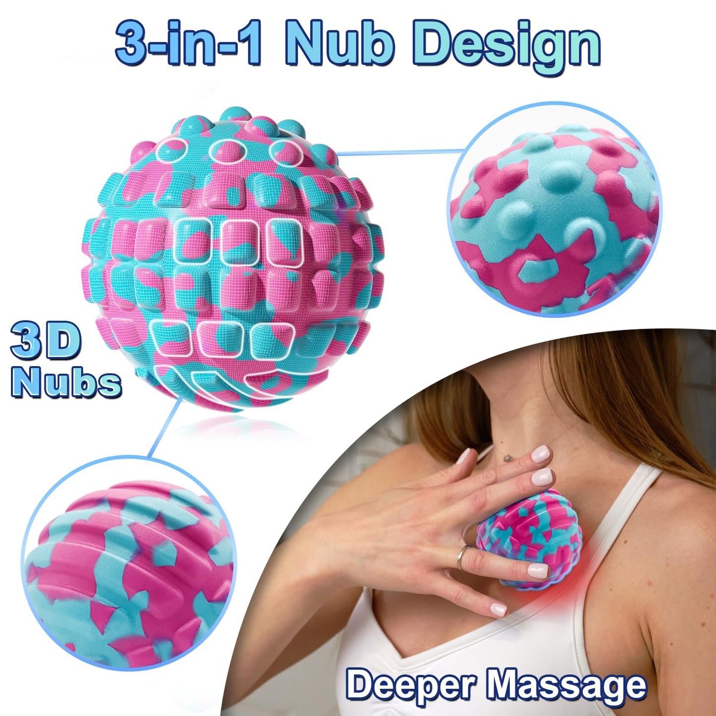 Deep Tissue Massage Ball for Exercise & Recovery - SGS Certification - Targets Back, Shoulder, Legs&Feet - Relieves Muscle Knots, Joint Pain&Tightness, Pressure Point Therapy- Myofascial Release Ball
