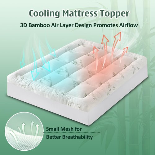 DOWNCOOL 3 Inch Queen Mattress Topper – Cooling Memory Foam Mattress Topper for Back Pain Relief, Breathable Bamboo Viscose Air Layer, 1600 GSM Fill, Deep Pocket Fits 8–21 Inch