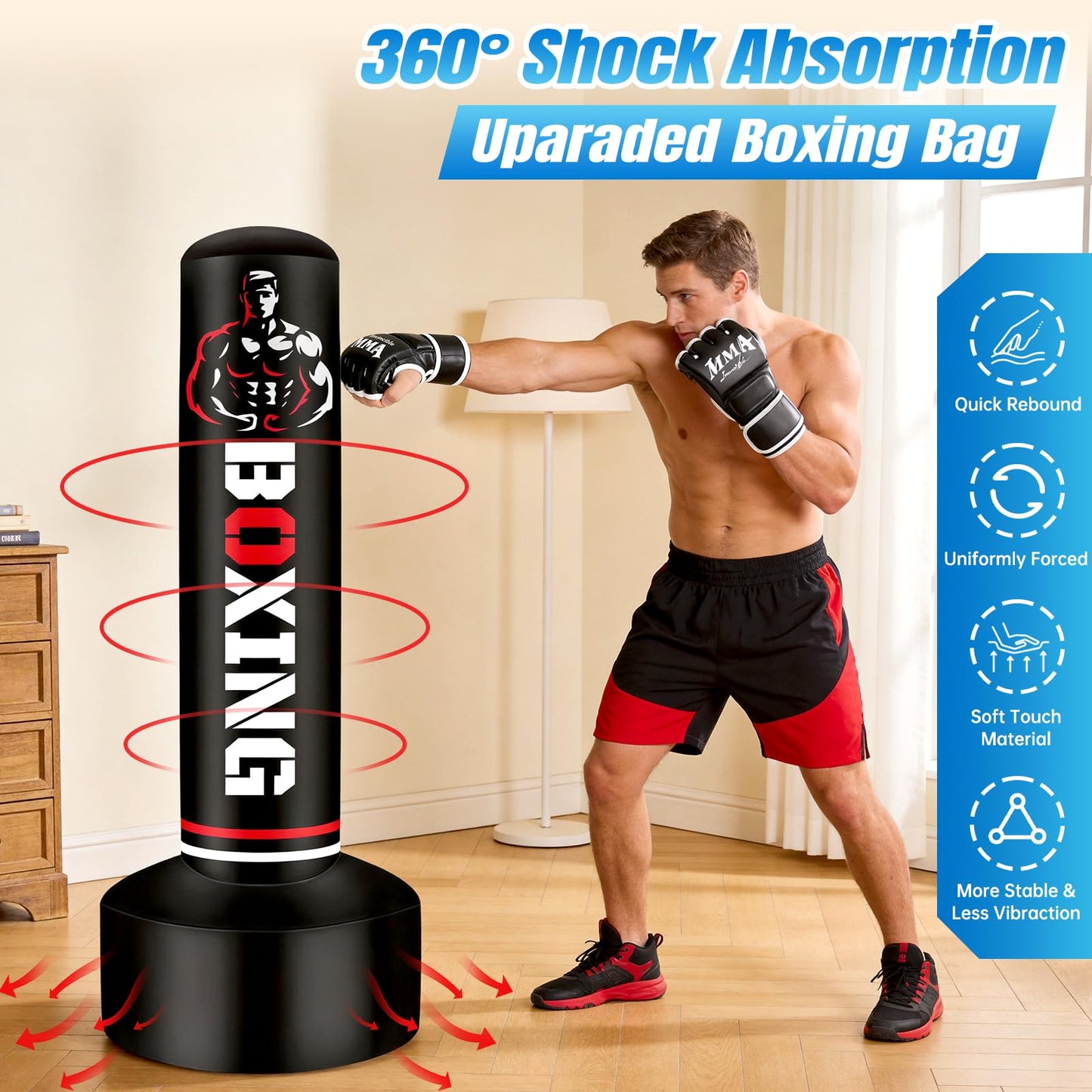 Upgraded Freestanding Punching Bag for Adults Teens, 70" Standing Punching Bag Heavy Boxing Bag Set with 12 OZ Gloves, Air Pump, Kicking Bags for MMA Karate Kickboxing Boxing Home Gym Training