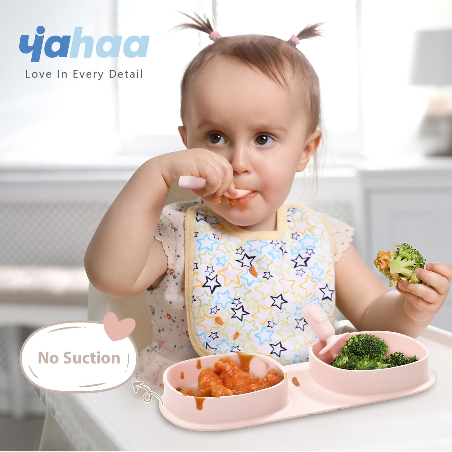 yahaa Silicone Foldable Novelty Dinner Plates, Baby Plates Travel Essential with Forks and Spoons, Microwave & Dishwasher Safe, Blush