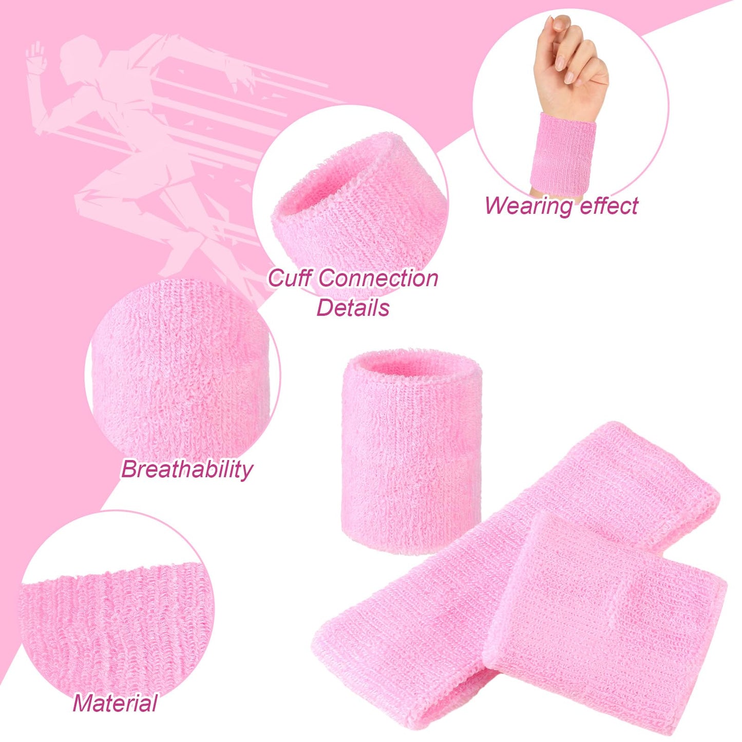 Civaner 12 Pcs 80 90s Neon Sweatbands Soccer Baseball Headbands Wristband Set for Men Women Party Cotton Headbands Terry Cloth Athletic Sweat Bands for Tennis Football Gym Outdoor(Pink)