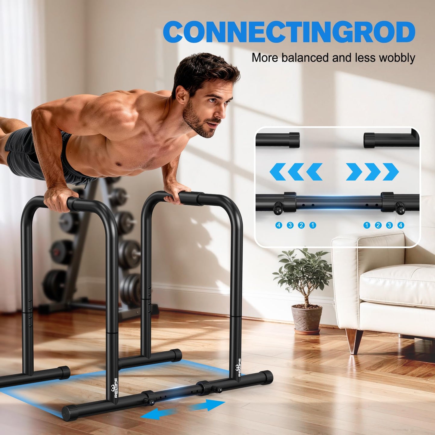 RELIFE REBUILD YOUR LIFE Dip bars &Dip Station Functional Heavy Duty Dip Stands Fitness Workout Dip bar Station Stabilizer Parallette Push Up Stand (Black)