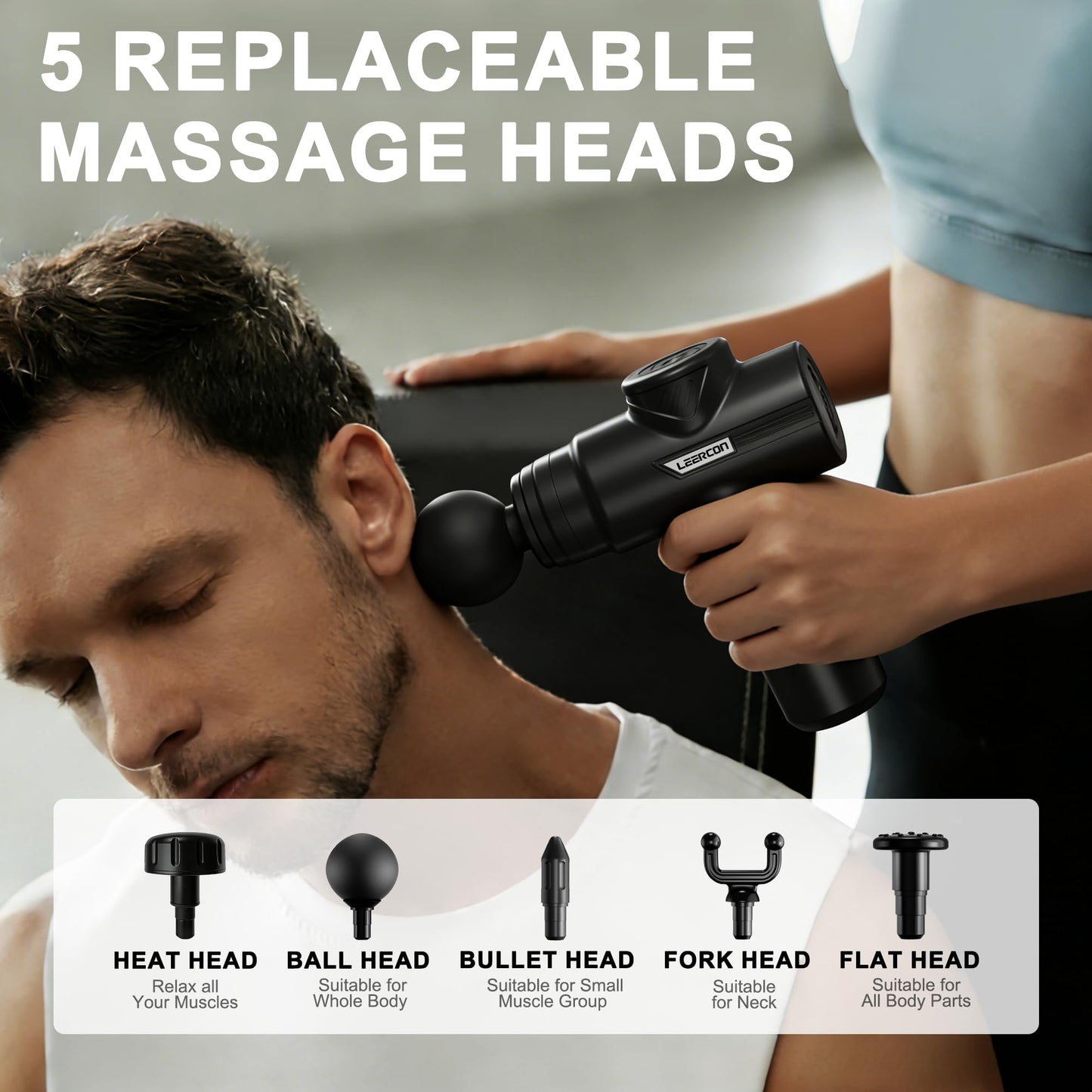 LEERCON Massage Gun with Heat Deep Tissue Back Massager Gun for Pain Relief, Mini Percussion Massage Gun - Birthday Gifts for Men Women Dad Mom him, Black