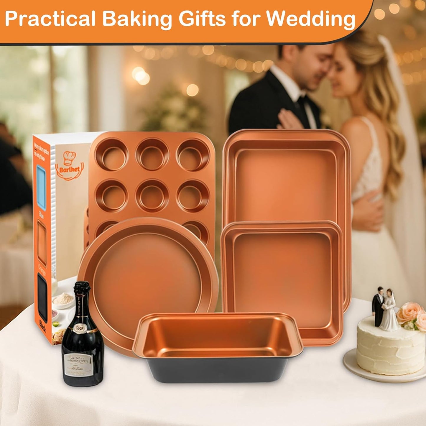Skiennix Non-Stick Baking Pans Set - 6-Piece Bakeware with Cookie Sheet, Muffin, Cake, and Loaf Pan - Gold