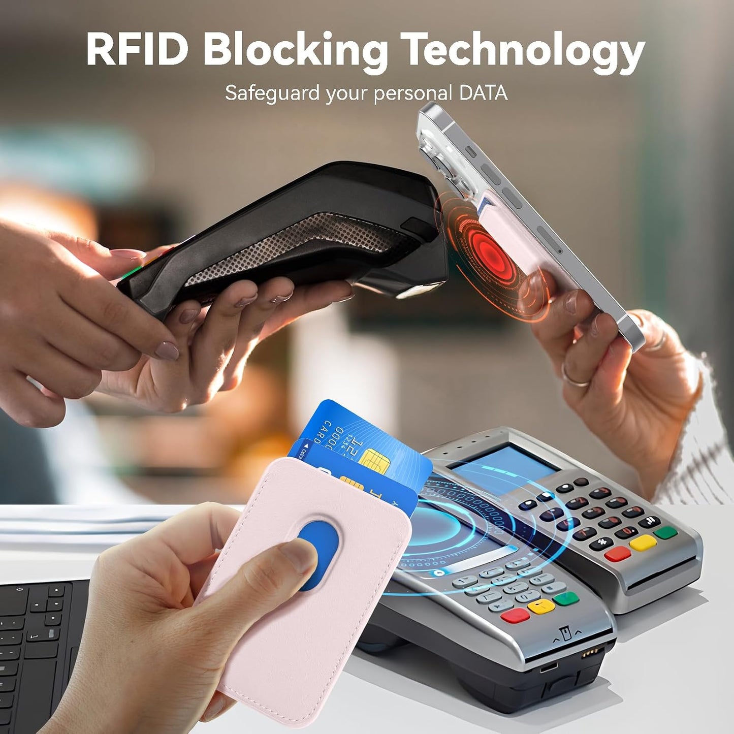 12/13/14/15/16/17 Magnetic Wallet Cell Phone Card Holder for Phone Case, Stronger Magnetic RFID Leather Phone Wallet