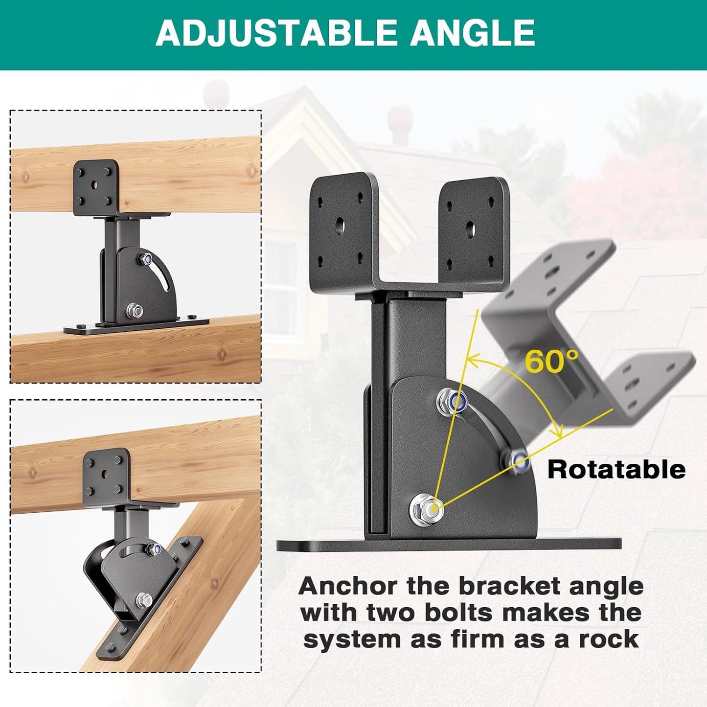 Pergola Brackets, Adjustable Angles Saddle Roof Riser Brackets for Patio Cover Stainless Steel Pergola Bracket Kit Patio Roof Riser Patio Kit (4Pack)