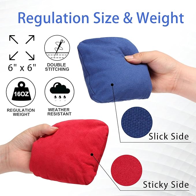 EunHo Dual Sided Cornhole Bags Regulation Set of 8 Professional Cornhole Bean Bags Slick and Stick for Tossing Game-All Weather
