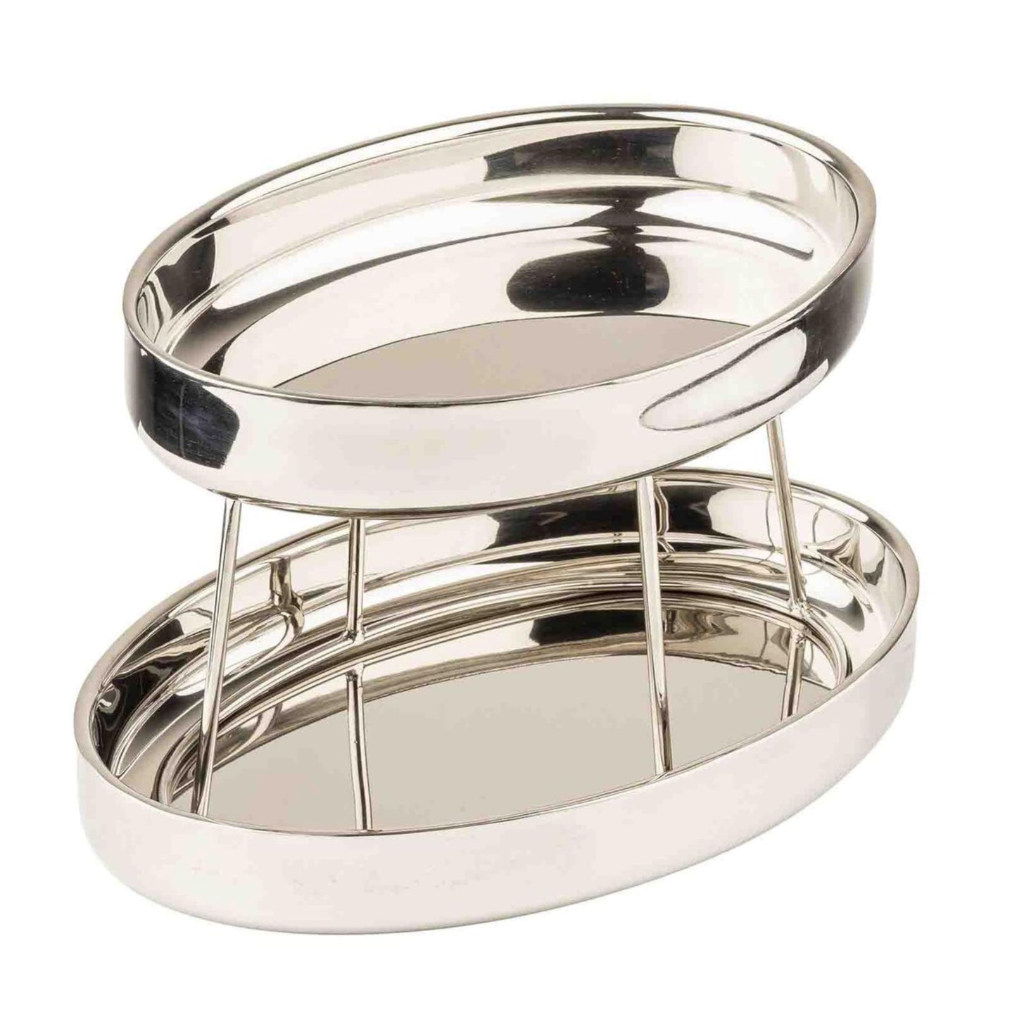 TableCraft 12914 Oval Two-Tiered Seafood Tower, Double-Wall Stainless Steel Display with Mirror Finish, 11.75" & 13.75" Oval Bowls, Elevated Chilled Presentation, 14" x 9.5" x 8.5", Silver