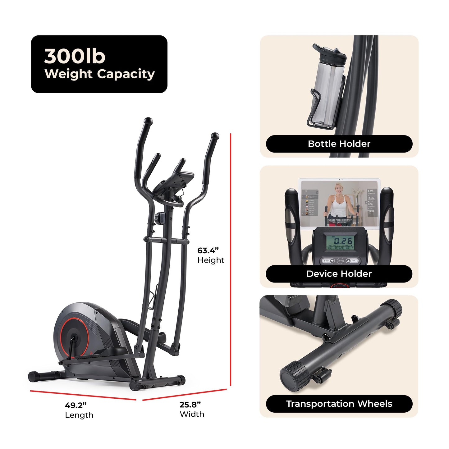 Sunny Health & Fitness Smart Elliptical Machine w/300LB Capacity & Pulse Sensor Built-in, 12" Stride Equipment for Home Cardio Exercise & Magnetic Cross-Training, Free SunnyFit App Bluetooth Connect