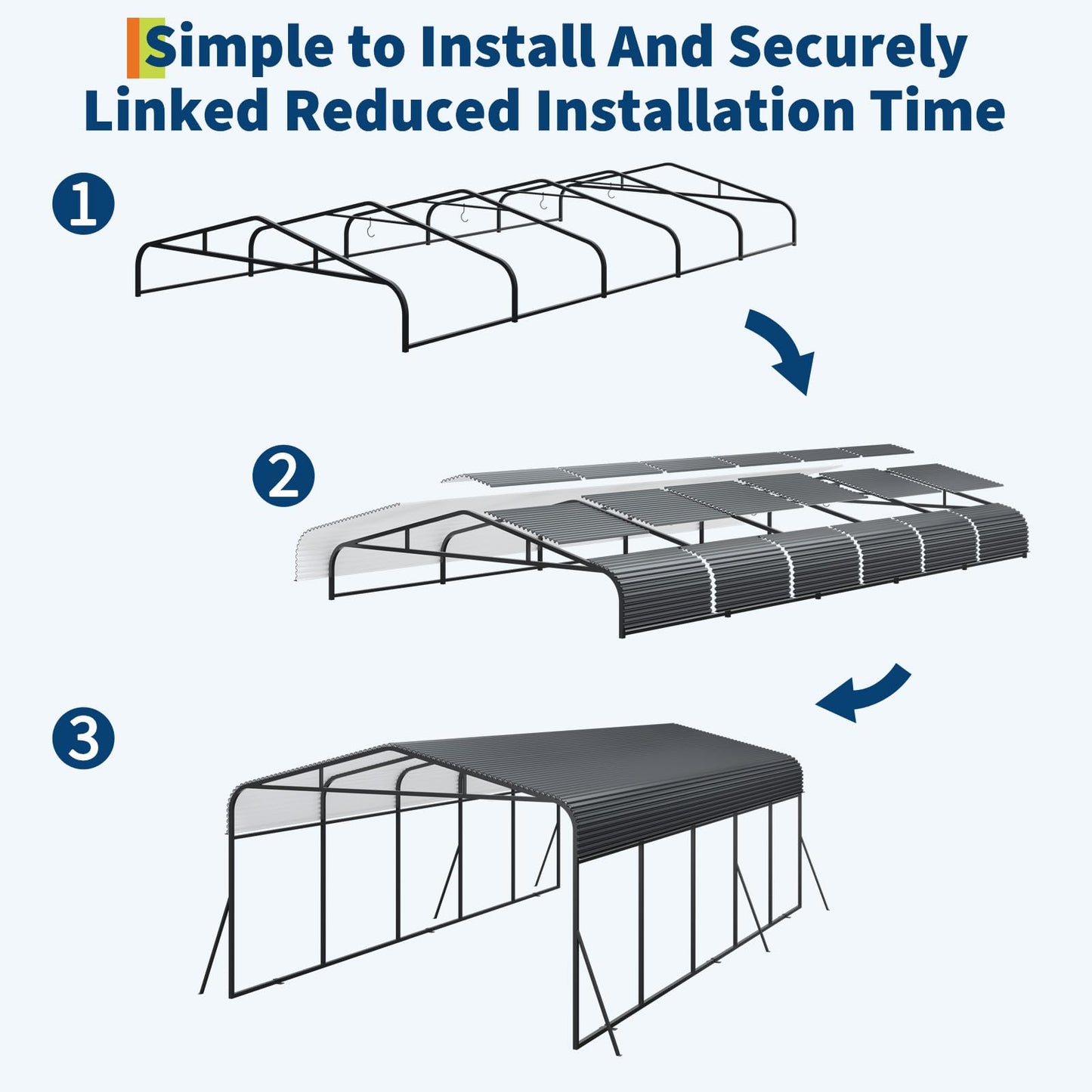 PeakPursuit Metal Carport, 13x26 FT Outdoor Car Port Canopy with Galvanized Steel Roof and Reinforced Base, Heavy Duty Garage Car Shelter Shade for SUV, Truck, Boats