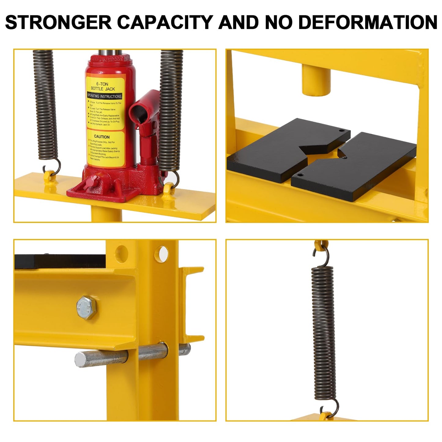 GarveeTech Hydraulic Press 6 T Hydraulic Shop Press, H-Frame Garage Floor Benchtop Press Adjustable Shop Press with Plates, Adjustable Working Table Height, for Gears and Bearings, Yellow