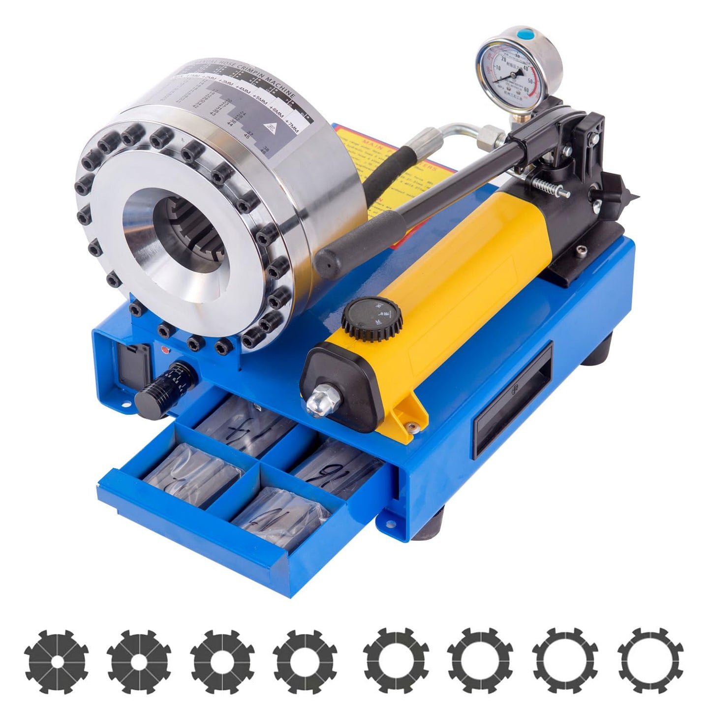 DFGGFB Hose Crimper with 8 Drill Sets,Hydraulic Manual Crimping Machine,Single and Double Braided Hose Crimper with Diameters 0.25 to 1 Inch (1000 Tons)