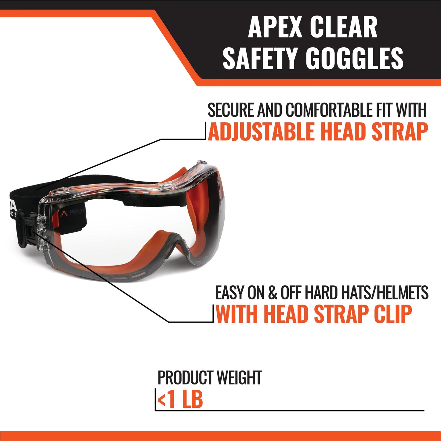 Malta Dynamics APEX Safety Goggles - 12 Pack ANSI Z87 Fog Resistant Safety Goggles for Manufacturing, Industrial, and Construction Workers, Anti Scratch Protective Eyewear (Clear)