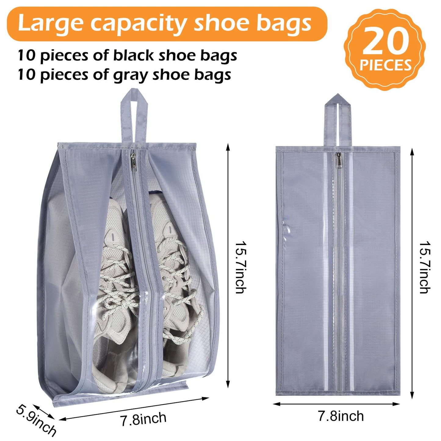 Windyun 20 Pcs Shoe Bags for Travel Waterproof Sneaker Bag Multi Color Shoe Carrier with Zipper Portable Shoe Pouch for Men Women