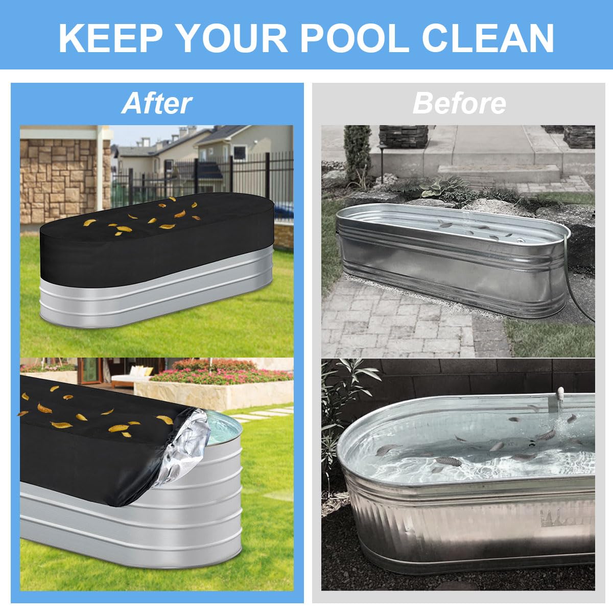 Gecic Horse Trough Cold Plunge Tub Cover, 2 x 2 x 4'' Stock Tank Cover for Horse Trough 4Ft Insulated Cold Plunge Ice Bath Tub Livestock Covers Stock Tank Pool Liner Hot Tub Kit Water Proof Oval