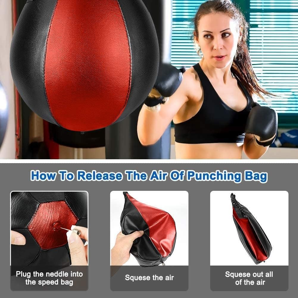 Kvittra Speed Punching Bag, Leather MMA Speed Bag Striking Bag Kit with Hanging Swivel Workout Speedball Kicking Platform Equipment