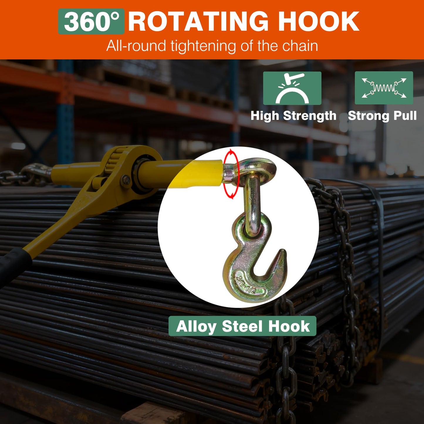 Ratchet Chain Binders,Heavy Duty Load Binders with Grab Hooks,9200 LBS Secure Working Load,Tie Downs for Grade 70-80 Transport Chain,for Towing,Hauling,Flatbed Trailers,3/8''-1/2", 4 Pack